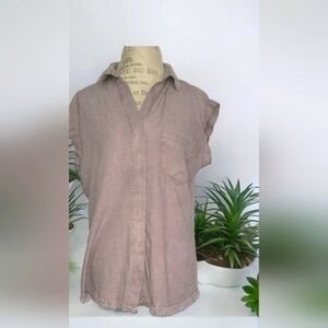 Umgee Short Sleeve Button-down Shirt with Frayed Hemline